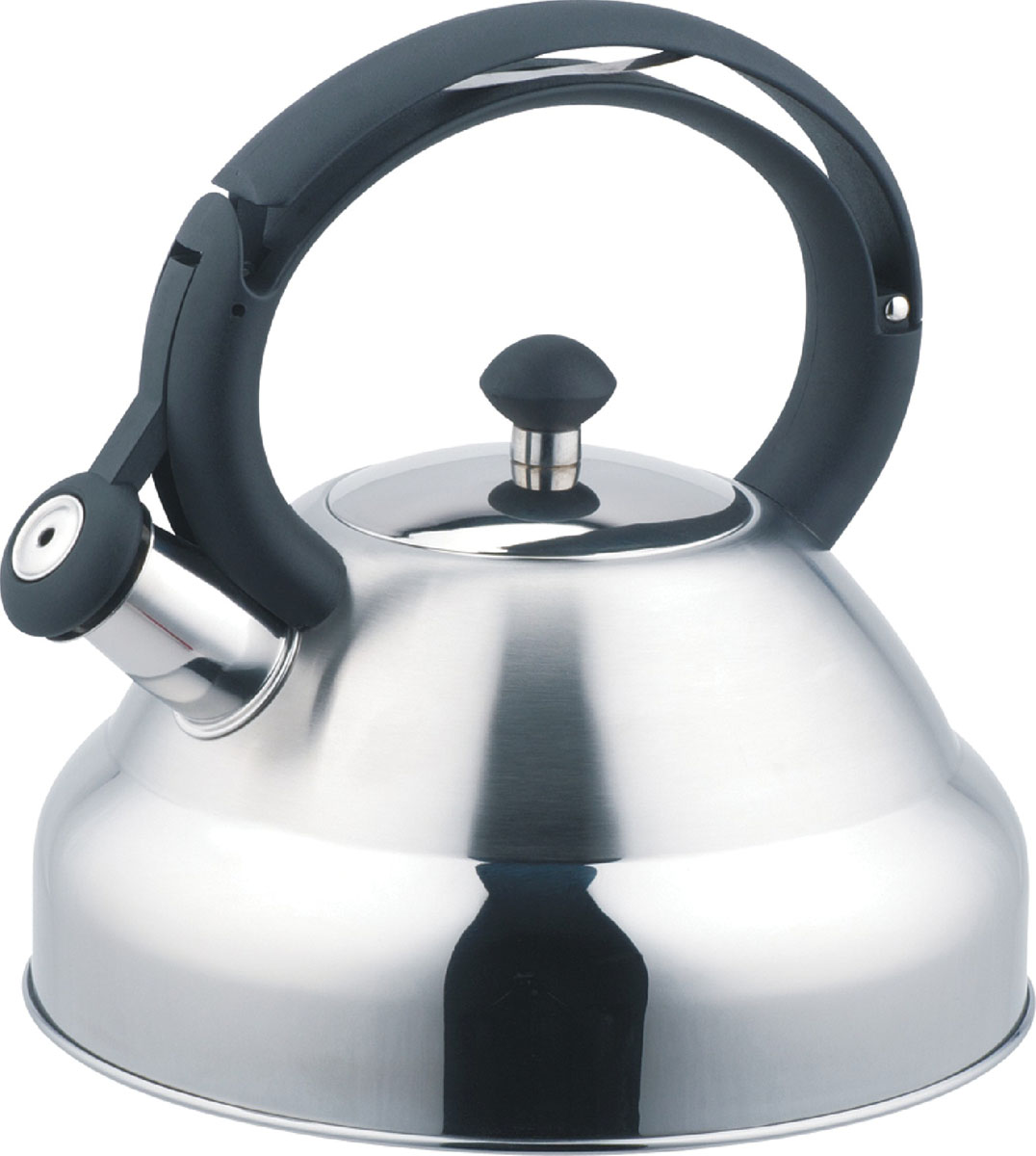 Чайник Bekker De Luxe со свистком, 2,7 л. BK-S403BK-S403 Чайник Bekker De Luxe со свистком, 2,7 л. BK-S403BK-S403Чайник Bekker De Luxe изготовлен из высококачественной нержавеющей стали 18/10. Поверхность матовая с зеркальной полосой внизу. Капсулированное дно распределяет тепло по всей поверхности, что позволяет чайнику быстро закипать. Эргономичная фиксированная ручка выполнена из бакелита черного цвета. Носик оснащен откидным свистком, который подскажет, когда вода закипела. Свисток открывается и закрывается нажатием кнопки на рукоятке. Подходит для всех типов плит, включая индукционные. Можно мыть мыть в посудомоечной машине.