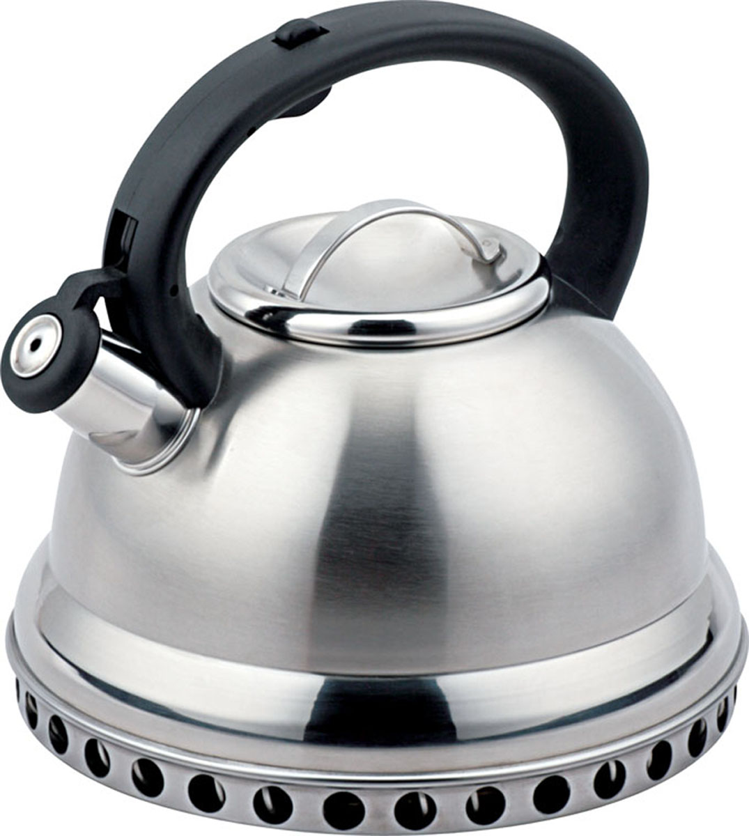 Чайник Bekker De Luxe со свистком, 2,6 л. BK-S409BK-S409 Чайник Bekker De Luxe со свистком, 2,6 л. BK-S409BK-S409Чайник Bekker De Luxe изготовлен из высококачественной нержавеющей стали 18/10. Поверхность матовая с зеркальной полосой по нижнему краю. Цельнометаллическое дно распределяет тепло по всей поверхности, что позволяет чайнику быстро закипать. Дно по краю оформлено отверстиями. Эргономичная фиксированная ручка выполнена из бакелита черного цвета. Носик оснащен откидным свистком, который подскажет, когда вода закипела. Свисток открывается нажатием на рукоятку. Подходит для всех типов плит, включая индукционные. Можно мыть в посудомоечной машине.