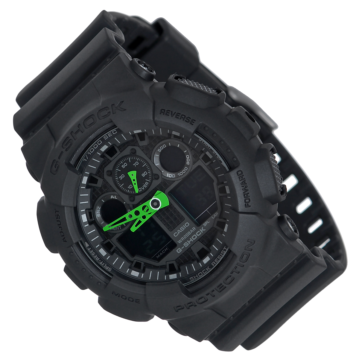Часы мужские наручные Casio G-Shock, цвет: черный. GA-100C-1A3GA-100C-1A3 Часы мужские наручные Casio G-Shock, цвет: черный. GA-100C-1A3GA-100C-1A3Стильные часы G-Shock от японского брэнда Casio - это яркий функциональный аксессуар для современных людей, которые стремятся выделиться из толпы и подчеркнуть свою индивидуальность. Часы выполнены в спортивном стиле. Корпус имеет ударопрочную конструкцию, защищающую механизм от ударов и вибрации. Циферблат подсвечивается светодиодной автоматической подсветкой. Функция автоподсветки освещает циферблат при повороте часов к лицу. Ремешок из мягкого пластика имеет классическую застежку. Основные функции: - 5 будильников, один с функцией Snooze, ежечасный сигнал; - автоматический календарь (число, месяц, день недели, год); - сплит-хронограф; - измерение скорости и расстояния; - секундомер с точностью показаний 1/1000 с, время измерения 100 часов; - 12-ти и 24-х часовой формат времени; - таймер обратного отсчета от 1 мин до 24 ч с автоповтором; - мировое время. ...