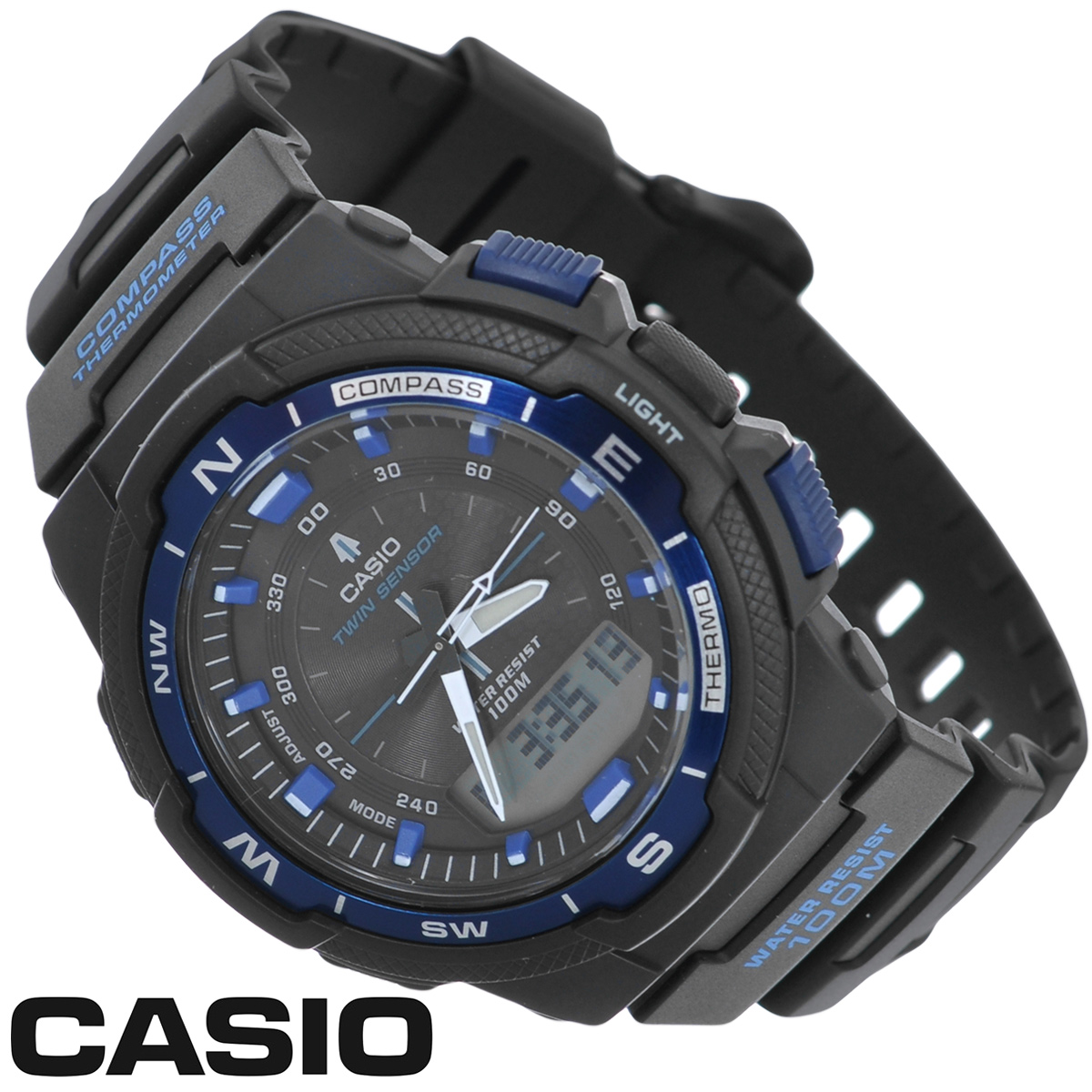 Часы мужские наручные Casio, цвет: черный, синий. SGW-500H-2BSGW-500H-2B Часы мужские наручные Casio, цвет: черный, синий. SGW-500H-2BSGW-500H-2BСтильные многофункциональные часы от японского брэнда Casio - это яркий функциональный аксессуар для современных людей, которые стремятся выделиться из толпы и подчеркнуть свою индивидуальность. Часы выполнены в спортивном стиле. Электронные часы оснащены японским кварцевым механизмом. Корпус часов изготовлен из пластика и имеет алюминиевый безель. Циферблат оснащен тремя стрелками и подсвечивается светодиодом. Ремешок из пластика имеет классическую застежку. Основные функции: - 5 будильников, ежечасный сигнал; - встроенный датчик температур от -10° до +60°С с точностью 0,1°C; - автоматический календарь (число, месяц, день недели, год); - встроенный цифровой компас; - секундомер с точностью показаний 1/100 с, время измерения 24 ч; - 12-ти и 24-х часовой формат времени; - таймер обратного отсчета от 1 мин до 100 мин; - функция включения/отключения звука; - ...