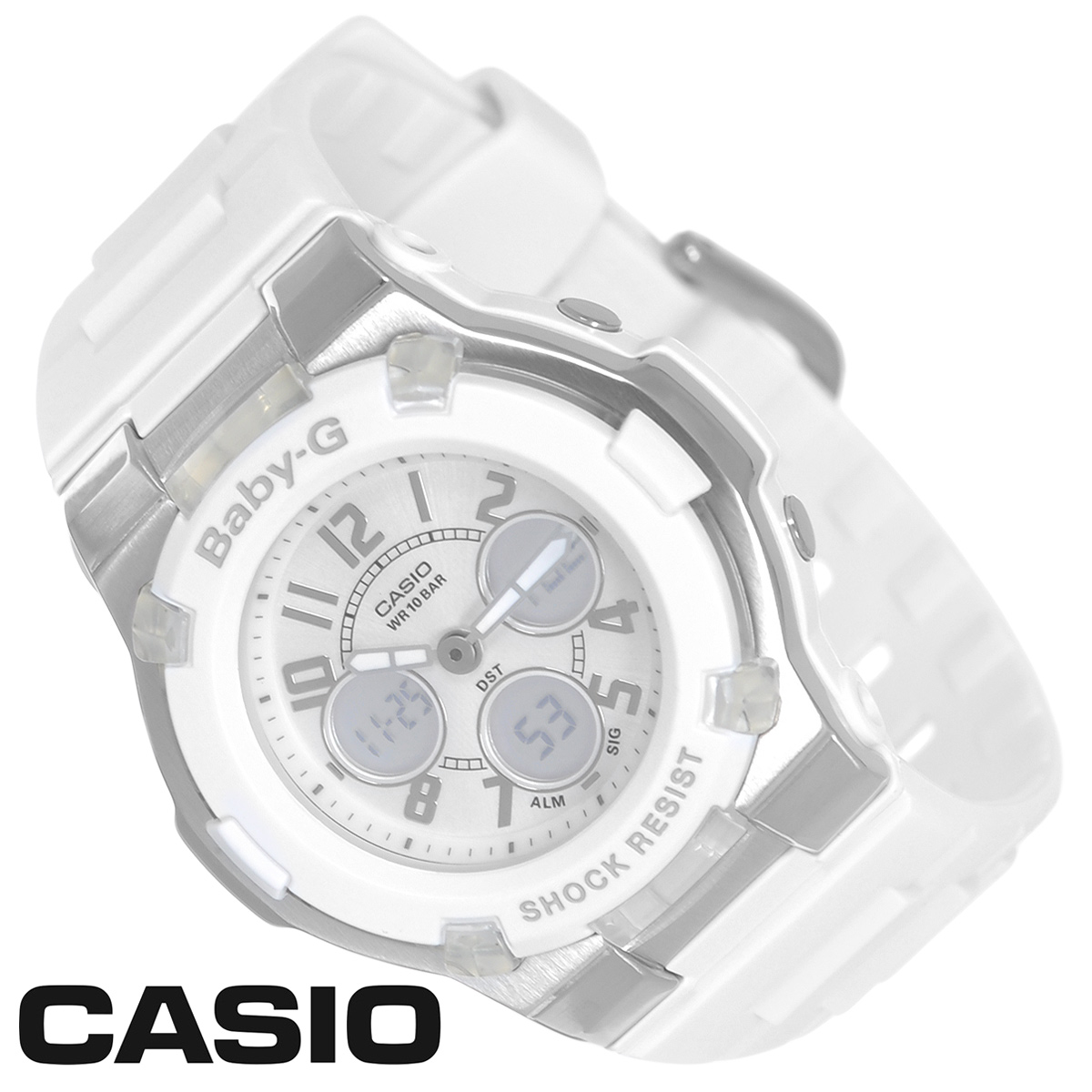 Часы женские наручные Casio Baby-G, цвет: белый, серебристый. BGA-110-7BBGA-110-7B Часы женские наручные Casio Baby-G, цвет: белый, серебристый. BGA-110-7BBGA-110-7BСтильные многофункциональные часы Baby-G от японского брэнда Casio - это яркий функциональный аксессуар для современных людей, которые стремятся выделиться из толпы и подчеркнуть свою индивидуальность. Часы выполнены в спортивном стиле. Часы оснащены японским кварцевым механизмом. Часы имеют ударопрочную конструкцию, защищающую механизм от ударов и вибрации. Циферблат с безельными протекторами оснащен двумя стрелками и подсвечивается светодиодом. Ремешок из мягкого пластика застегивается на классическую застежку. Основные функции: - 5 будильников, один с функцией повтора сигнала (чтобы отложить пробуждение), ежечасный сигнал; - сплит-хронограф; - автоматический календарь (число, месяц, день недели, год); - секундомер с точностью показаний 1/100 с, время измерения 60 мин; - 12-ти и 24-х часовой формат времени; - таймер обратного отсчета от 1 мин до 24 ч с автоповтором; - функция включения/отключения звука; - мировое время. ...