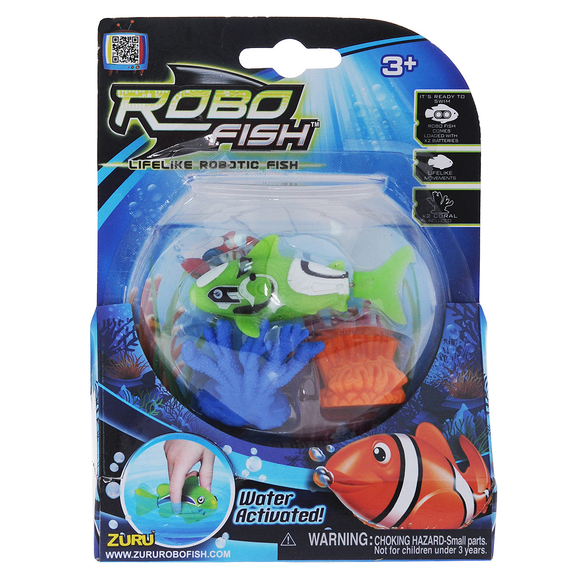 Игрушка для ванны Robofish РобоРыбка с двумя кораллами, цвет: салатовый2538 Игрушка для ванны Robofish РобоРыбка с двумя кораллами, цвет: салатовый2538Игрушка для ванны Robofish РобоРыбка с двумя кораллами понравится вашему малышу и превратит купание в веселую игру. Она выполнена из безопасного пластика в виде маленькой красочной рыбки. Игрушка активируется в воде и имитирует движения и повадки рыбы. Электромагнитный мотор позволяет рыбке двигаться в пяти направлениях. При погружении в аквариум или другую емкостью с водой РобоРыбка начинает плавать, опускаясь ко дну и поднимаясь к поверхности воды. Внутри рыбки находится специальный грузик, регулирующий глубину ее погружения. Если рыбка плавает на дне, не всплывая, - уберите грузик; если на поверхности - добавьте грузик. В комплект также входят два элемента в виде ярких кораллов. Порадуйте вашего ребенка таким замечательным подарком! Игрушка работает от 2 батареек напряжением 1,5V типа LR44 (2 установлены в игрушку и 2 запасные).