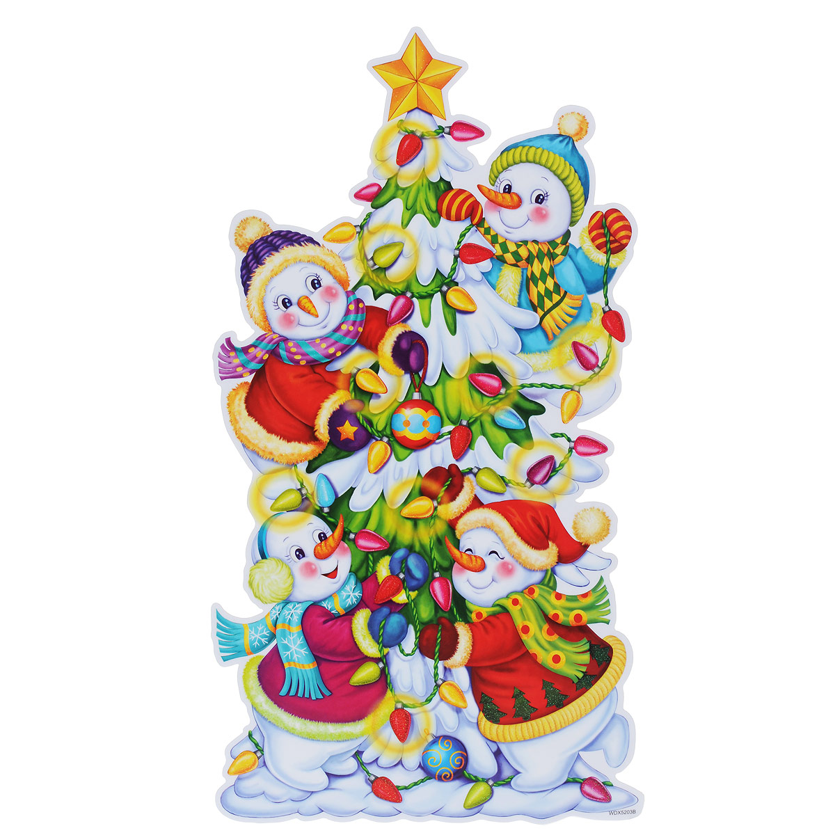 Новогоднее оконное украшение Room Decoration Снеговики, 42 см х 24 смWDX5203B Новогоднее оконное украшение Room Decoration Снеговики, 42 см х 24 смWDX5203BНовогоднее оконное украшение Room Decoration Снеговики поможет украсить дом к предстоящим праздникам. На одном листе расположены одна наклейка в виде изображения снеговиков украшающих елку. Яркие изображения нанесены на прозрачную виниловую пленку и крепятся к гладкой поверхности стекла посредством статического эффекта. Наклейки декорированы блестками. Наклейки не содержат клея, не оставляют следов и идеальны для многоразового использования. Также имеется инструкция на русском языке. Новогодние украшения всегда несут в себе волшебство и красоту праздника. Создайте в своем доме атмосферу тепла, веселья и радости, украшая его всей семьей. Материал: виниловая пленка. Размер листа: 42 см х 24 см. Размер наклейки: 41,5 см х 22,5 см.