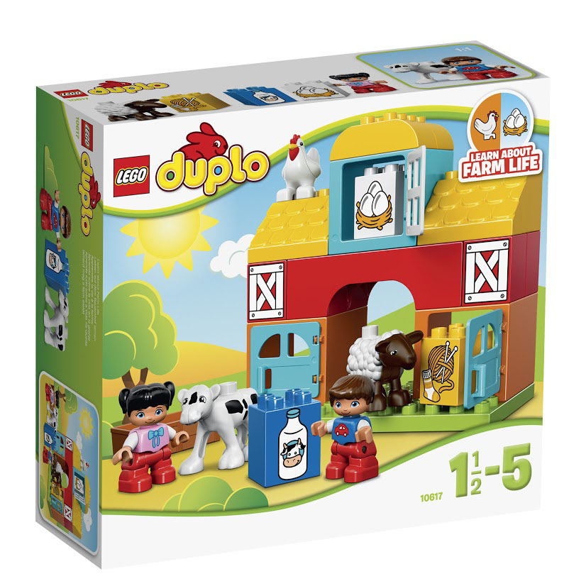 LEGO DUPLO Конструктор Моя первая ферма 1061710617 LEGO DUPLO Конструктор Моя первая ферма 1061710617Загородная ферма представляет собой небольшой, но устойчивый домик, в котором бок о бок живут домашние животные. На первом этаже устроены два хлева с открывающимися голубыми дверями и кормушками. В них обитают корова и овечка. На втором этаже фермы предусмотрен склад для хранения сена. Его стены выкрашены в красный цвет, а створчатые окошки всегда закрыты. На чердаке организован курятник. В нём есть соломенный насест для белой курочки и её будущих цыплят. Изучайте деревенских животных и знакомьтесь с жизнью за городом с набором LEGO Duplo Моя первая ферма! Расскажите малышу про овечку, курочку и теленка. При помощи этого яркого, простого в сборке набора и красочных кубиков, ваш ребенок узнает о том, какие продукты получают благодаря этим животным, какие звуки они издают и в каких домиках живут. Чтобы получить еще больше удовольствия от игры, соедините набор Моя первая ферма с набором 10615 Мой первый трактор. В набор входят овечка, теленок, курочка и 2 фигурки LEGO...