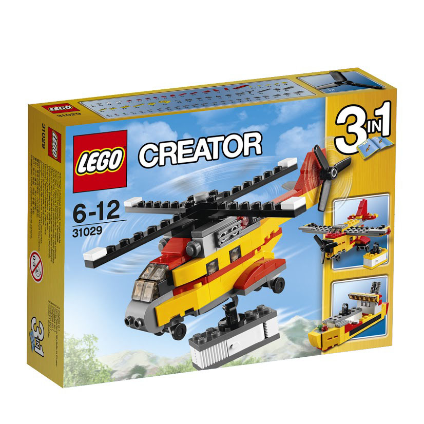 LEGO Creator Конструктор Грузовой вертолет 3102931029 LEGO Creator Конструктор Грузовой вертолет 3102931029Перевозите по воздуху тяжелые грузы на мощном грузовом вертолете! Рулите на вертолетную площадку и готовьтесь к взлету. Набрав высоту, зависните в нужном положении, опустите крюк лебедки и осторожно поднимите грузовой контейнер. Теперь можете доставить груз! Корпус грузового вертолета выполнен из желто-красных деталей. В носовой части располагается кабина пилота с тонированным ветровым стеклом. Центральное место фюзеляжа отведено под багажный отсек с прозрачными иллюминаторами. Под днищем вертолета есть шасси и крюк для транспортировки дополнительного контейнера с открывающимися дверцами. Несущий винт, обеспечивающий максимальную подъемную силу, имеет четыре лопасти, а хвостовой трехлопастной винт выполняет функции руля. При желании грузовой вертолет можно переделать в грузовой самолет или танкер. Конструктор - это один из самых увлекательнейших и веселых способов времяпрепровождения. Ребенок сможет часами играть с конструктором, придумывая различные ситуации и...