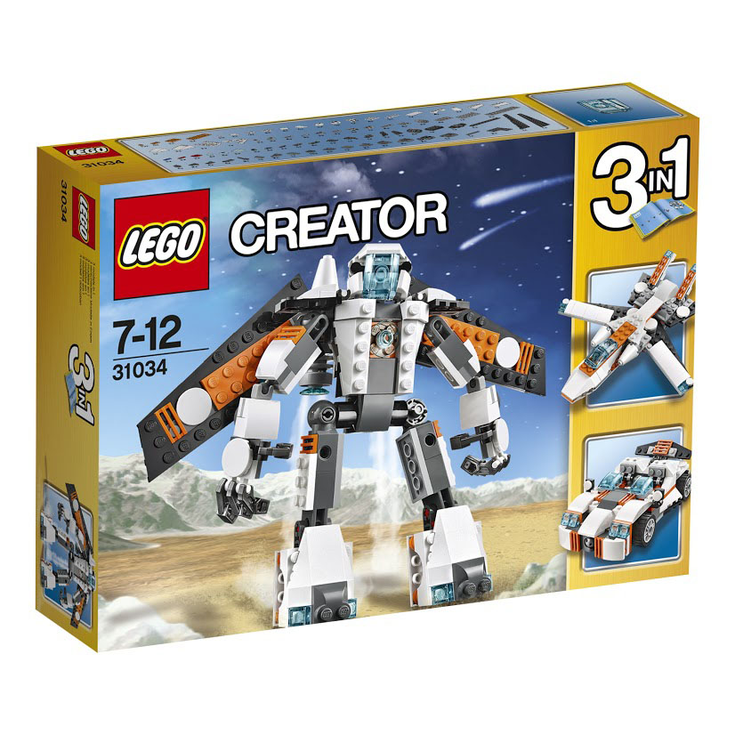 LEGO Creator Конструктор Летающий робот 3103431034 LEGO Creator Конструктор Летающий робот 3103431034Вперед в будущее с потрясающим роботом! Этот робот готов к действию и отличается потрясающей футуристической оранжево-бело-черный окраской, большой головой с единственным сверлящим синим глазом, съемным ранцем со складными крыльями и съемными ракетными ускорителями. А еще у него большие ступни со встроенными ракетными ускорителями, темные металлические пальцы, бронированные наплечники и очень гибкие многошарнирные суставы. Взлетай в небо при помощи мощного ракетного ранца, молнией прорвись сквозь атмосферу, приземлись и переделай робота в футуристический реактивный самолет с крыльями изменяемой геометрии или в высокотехнологичный спортивный автомобиль. Вот он - опыт в высокотехнологичной области три в одном! Этот красочный игровой набор содержит 237 пластиковых элементов для сборки и инструкцию по сборке. Конструктор - это один из самых увлекательнейших и веселых способов времяпрепровождения. Ребенок сможет часами играть с конструктором, придумывая различные ситуации и...