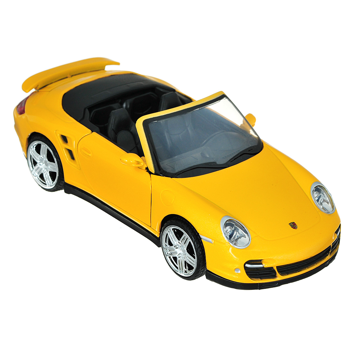 MotorMax Модель автомобиля Porsche 911 Turbo Cabrioletyellow/ast73348 MotorMax Модель автомобиля Porsche 911 Turbo Cabrioletyellow/ast73348Коллекционная модель MotorMax Porsche 911 Turbo Cabriolet станет хорошим подарком для любого ценителя автомобилей. Porsche Turbo 911 Cabriolet - это ожившая классика, оборудованная по последнему слову современной техники. Еще больше комфорта и скорости! Включите этот по-настоящему удивительный автомобиль в свою личную коллекцию с масштабной моделью от MotorMax. Машинка имеет отличную детализацию и является уменьшенной копией настоящей машины. Загляните под капот или в салон, и вы сами убедитесь в этом. У машины открываются двери и капот, а также вращаются колеса. Корпус из литого металла обеспечивает модели долгий срок службы, пластиковые элементы в отделке салона позволяют добиться максимального соответствия прототипу, а резиновые шины на колесах - приятный бонус ко всем прочим достоинствам.