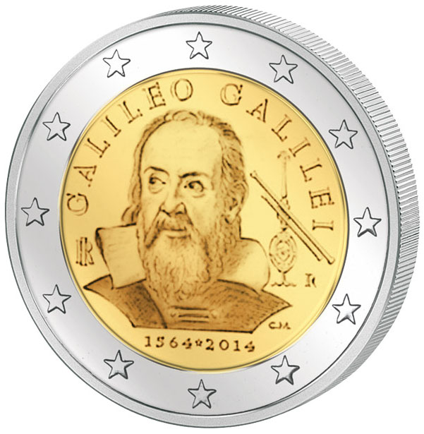 Монета номиналом 2 евро 450-летия со дня рождения Галилео Галилея. Италия. 2014 год656 Монета номиналом 2 евро 450-летия со дня рождения Галилео Галилея. Италия. 2014 год656Монета номиналом 2 евро 450-летия со дня рождения Галилео Галилея. Италия. 2014 год. Состояние: UNC. Диаметр: 25,75 мм. Вес: 8,5 гр. Материал: Кольцо-мельхиор, сердцевина-никель/бронза