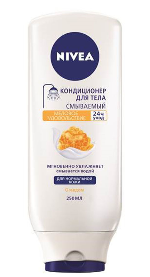 NIVEA Кондиционер для тела Смываемый Медовое удовольствие 250мл100155275 NIVEA Кондиционер для тела Смываемый Медовое удовольствие 250мл100155275•Уже полюбившийся потребителям продукт теперь с добавлением ценного ингредиента — натурального мёда! Обладает нежнейшим ароматом мёда и увлажняет кожу на 24 часа! Продукт стоит использовать также, как базовые продукты линейки Смываемых кондиционеров NIVEA