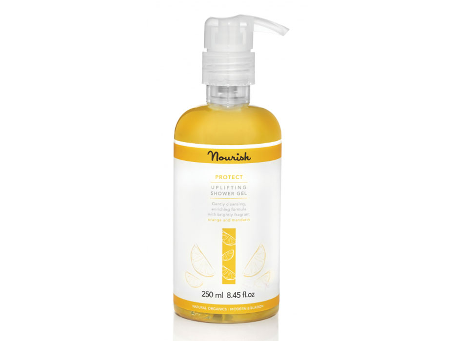 Nourish Гель для душа Protect, с экстрактом цитрусовых, для сухой кожи, 250 млУТ000001000 Nourish Гель для душа Protect, с экстрактом цитрусовых, для сухой кожи, 250 млУТ000001000Солнечный бодрящий аромат органических масел мандарина и апельсина в геле для душа Protect пробудит Вас утром, а смягчающее масло ши с высоким содержанием омега кислот сделает кожу мягкой и нежной. Товар сертифицирован.