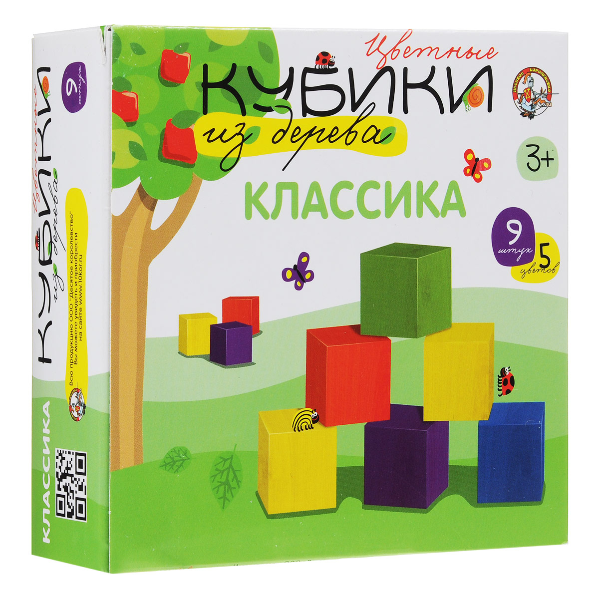 Десятое королевство Кубики Классика 9 шт01613 Десятое королевство Кубики Классика 9 шт01613Набор деревянных кубиков Классика включает в себя 9 кубиков 5 разных цветов, среди которых обязательно присутствуют основные, которые ребенок должен знать к 3 годам - красный, желтый, синий, зеленый. Кубики из дерева очень приятные на ощупь - гладкие и аккуратные. Игры с ними развивают мелкую моторику рук, цветовое восприятие и пространственное мышление. Кубики имеют идеально ровную форму куба с гранью 40 мм и ровными острыми углами без всякой дополнительной обработки. Это большой плюс в строительстве, так как такая форма дает ребенку возможность надежно ставить кубики друг на друга. Изучать цвета с кубиками - одно удовольствие, ведь их можно взять в руки, подержать, покрутить. Для покраски используется специальная краска для детских игрушек, поэтому кубики не только имеют яркие, насыщенные цвета, но и совершенно безопасны.