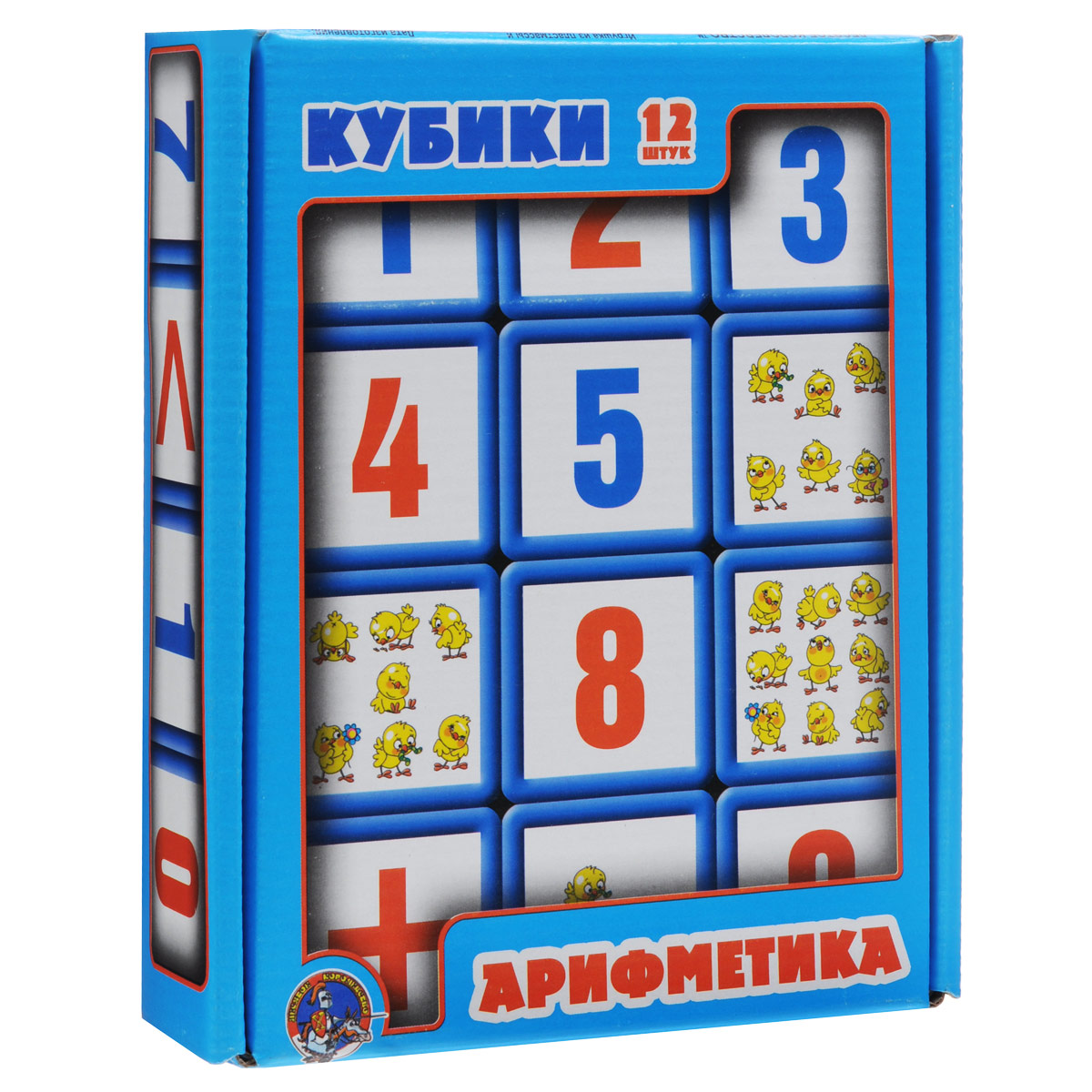 Набор кубиков Арифметика, 12 шт. 0035000350 Набор кубиков Арифметика, 12 шт. 0035000350Набор «Арифметика с бортиком» предназначен для детей дошкольного возраста. Он состоит из 12 пластиковых кубиков с закругленными краями. Кубики с красочными картинками в занимательной форме помогут ребенку научиться считать и справляться с простейшими арифметическими действиями. Ознакомление малыша с миром цифр пройдет легко и увлекательно.