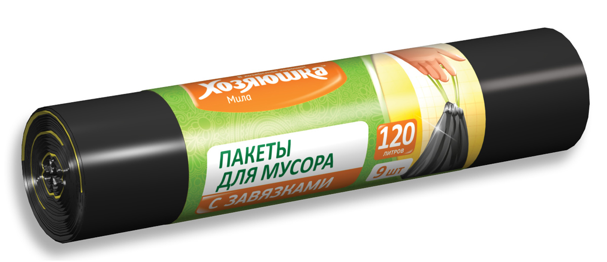 Мешки для мусора Хозяюшка Мила, с завязками, цвет: черный, 120 л, 9 шт07023 Мешки для мусора Хозяюшка Мила, с завязками, цвет: черный, 120 л, 9 шт07023Мешки для мусора Хозяюшка Мила применяются для выноса строительного мусора. Благодаря прочным завязкам они очень удобны в использовании. Имеют повышенную прочность. Мешки быстро и просто отрываются по линии перфорации. Количество мешков: 9 шт.