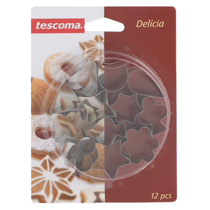 Набор форм для выпечки Tescoma Delicia, 12 предметов631320 Набор форм для выпечки Tescoma Delicia, 12 предметов631320Набор Tescoma Delicia состоит из 12 форм для выпечки, которые выполнены из прочного металла. Формочки имеют вид капелек, звездочек, цветов и др. Оригинальная форма позволит приготовить выпечку по вашему любимому рецепту, но в оригинальном оформлении, которое придется по душе всей семье. Не мыть в посудомоечной машине.