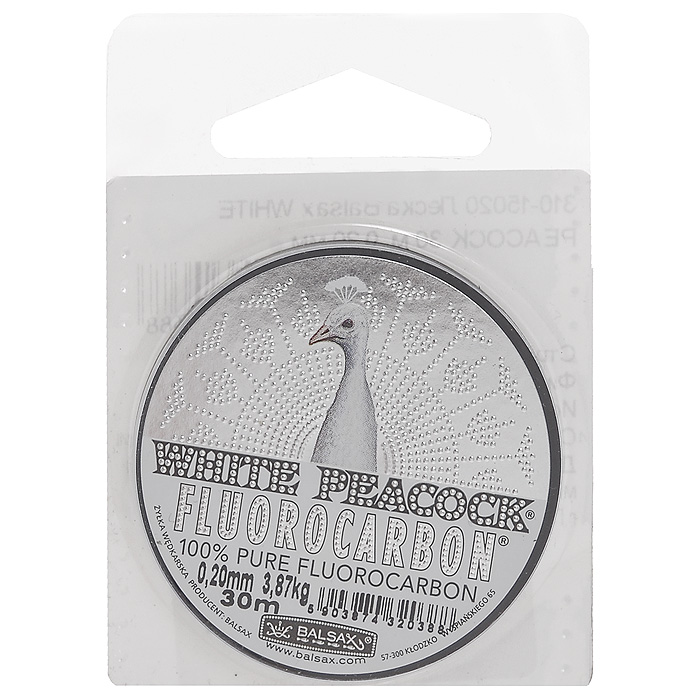 Леска Balsax White Peacock Fluorocarbon, сечение 0,2 мм, длина 30 м26768 Леска Balsax White Peacock Fluorocarbon, сечение 0,2 мм, длина 30 м26768Леска зимняя Balsax White Peacock Fluorocarbon выполнена из флюорокарбона, благодаря которому она становится абсолютно невидимой в воде. Обычные лески отражают световые лучи, поэтому рыбы их обнаруживают. Флюорокарбон имеет приближенный к воде коэффициент преломления, поэтому пропускает сквозь себя свет, не давая отражений. Рыбы не видят флюорокарбон. Многие рыболовы во всем мире используют подобные лески в качестве поводковых, благодаря чему получают более лучшие результаты. Флюорокарбон на 50% тяжелее обычных лесок и на 78% тяжелее воды. Понятно, почему этот материал используется для рыболовных лесок, он тонет очень быстро. Флюорокарбон не впитывает воду даже через 100 часов нахождения в ней. Обычные лески впитывают до 10% воды в течение 24 часов, что приводит к потере 5 - 10% прочности. Флюорокарбон не теряет прочности. Сопротивляемость флюорокарбона к истиранию значительно больше, чем у обычных лесок. Он выдерживает температуры от -40°C...