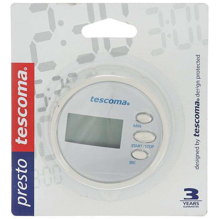 Таймер цифровой Tescoma Presto, цвет: белый, 99 минут636076белый Таймер цифровой Tescoma Presto, цвет: белый, 99 минут636076белыйЦифровой таймер Tescoma Presto, изготовленный из высококачественного пластика, отлично подходит для засекания времени до 99 минут 59 секунд. Таймер отчетливо сигнализирует истечение выбранного времени. Он оснащен магнитом для удобного размещения на кухне (например, на холодильнике). Такой прибор придется по душе каждой хозяйке и станет незаменимым аксессуаром на кухне. Диаметр таймера: 6,5 см. Толщина корпуса: 3,5 см. Работает от 1 батарейки типа ААА (входит в комплект).