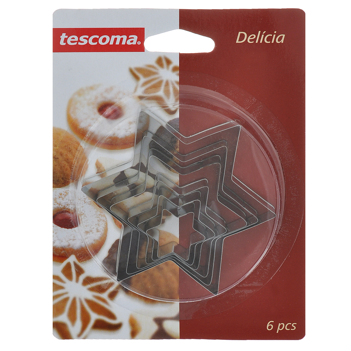 Формочки для печенья Tescoma Звезды, 6 шт631364 Формочки для печенья Tescoma Звезды, 6 шт631364Формочки для печенья Tescoma Звезды изготовлены из нержавеющей стали. В комплекте 6 формочек в виде звезд разного размера. Если вы любите побаловать своих домашних вкусным и ароматным печеньем по вашему оригинальному рецепту, то набор формочек для печенья Звезды как раз то, что вам нужно! Такие формочки идеально подойдут для вырезания теста при выпечке печенья. Не подходят для мытья в посудомоечной машине.