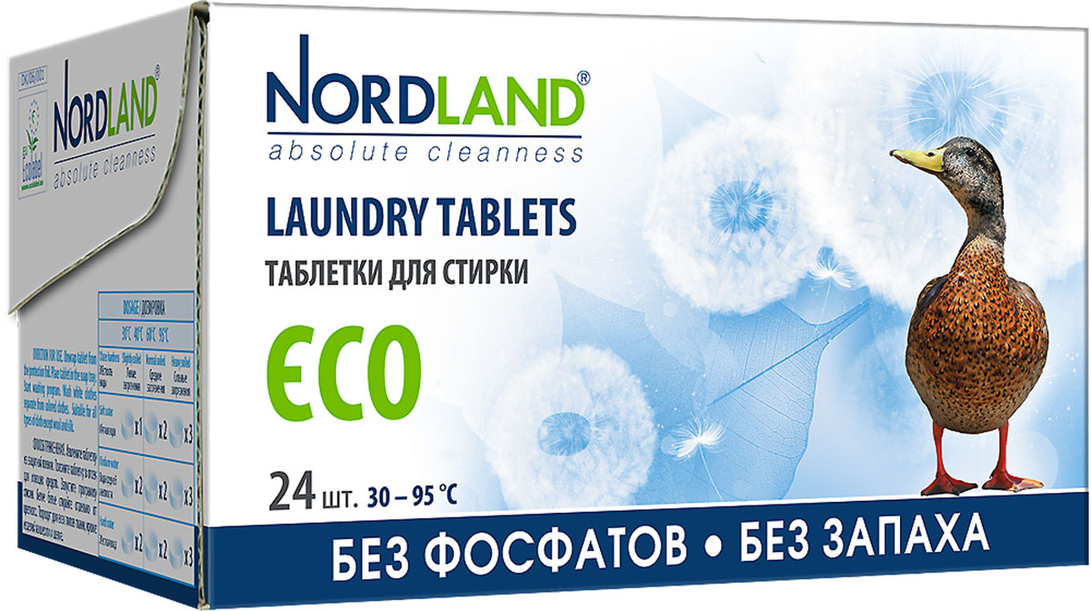 Таблетки для стирки Nordland ECO, 24 х 33,75 г390582 Таблетки для стирки Nordland ECO, 24 х 33,75 г390582Таблетки для стирки Nordland ECO без фосфатов и без запаха. Предназначены для стирки белого и нелиняющего цветного белья в стиральных машинах всех типов при температуре от +30° до +95°С в воде любой жесткости. - Дерматологически протестированы - Полностью биоразлагаемые - Без фосфатов - Без запаха - Без консервантов - Без красителей - Гипоаллергенный продукт, безопасный для чувствительной кожи - Подходят для стирки детского белья - Щадящее влияние на водную экосистему - Ограниченное содержание вредных компонентов - Соответствуют требованиям экологичности - EU Ecolabel. Состав: 15-30%: цеолиты, кислородный отбеливатель; 5-15%: неионные ПАВ, поликарбоксилаты; менее 5%: мыло, энзимы. Вес одной таблетки: 33,75 г. Количество таблеток: 24 шт. Общий вес: 810 г. Товар сертифицирован.