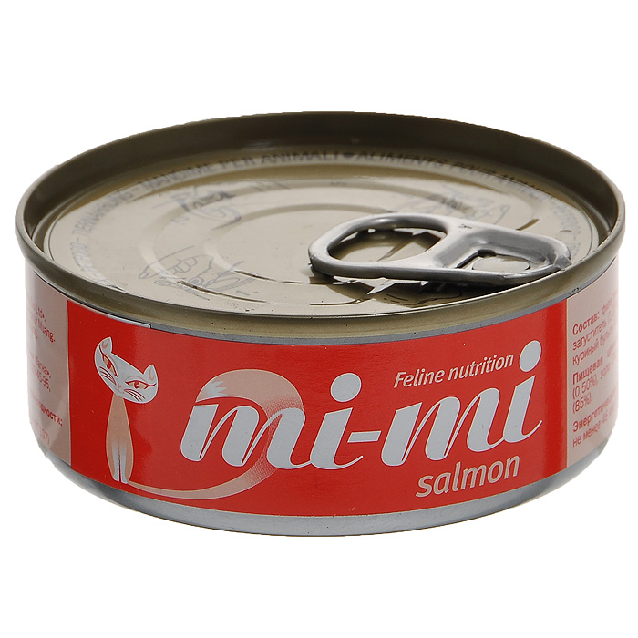 Консервы для кошек и котят Mi-Mi, с лососем, 80 г15838 Консервы для кошек и котят Mi-Mi, с лососем, 80 г15838Консервы Mi-Mi изготовлены только из натуральных продуктов с добавлением минеральных веществ и витаминов в необходимой пропорции. Не содержат красителей и ароматизаторов. Идеально сбалансированный состав позволяет применять консервы Mi-Mi для кормления самых требовательных и проблемных кошек, в том числе и для бесшерстных пород. Способствует профилактике мочекаменной болезни за счет сбалансированного минерального состава и pH-контроля. Содержат высокую концентрацию таурина, оказывающего благотворное действие на зрение и сердце. Состав: филе тунца (47,4%), лосось (3,6%), загуститель (1,2%), яичный порошок (0,1%), куриный бульон (47,69%), витамин Е (0,01%). Пищевая ценность: протеин (12%), жир (0,50%), зола (3%), клетчатка (1%), влажность (85%). Энергетическая ценность: не менее 46 ккал / 100 г. Товар сертифицирован.