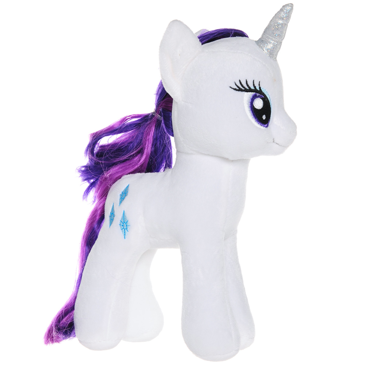 My Little Pony Мягкая игрушка Пони Rarity, 46 см90206 My Little Pony Мягкая игрушка Пони Rarity, 46 см90206Мягкая игрушка Rarity выполнена в виде очаровательной белой пони с элегантным длинным хвостом, гривой и волшебным рогом. Игрушка изготовлена из высококачественного текстильного материала с набивкой из синтепона. Грива и хвостик Рарити выполнены из мягкого текстиля, их можно заплетать и расчесывать. Игрушка имеет специальные уплотнения в ногах, что позволяет ей стоять самостоятельно, без опоры. Как и все игрушки серии Beanie Buddy, она изготовлена вручную, с любовью и вниманием к деталям. Рарити - самая красивая и элегантная лошадка в Понивилле. Она тщательно следит за своей внешностью, но не побоится испачкаться, чтобы прийти на помощь своим друзьям. Рарити знает все о моде и создает невероятные наряды в своем собственном модном бутике Карусель. Удивительно мягкая игрушка принесет радость и подарит своему обладателю мгновения нежных объятий и приятных воспоминаний. Специальные гранулы, используемые при ее набивке, способствуют развитию мелкой моторики рук малыша. ...