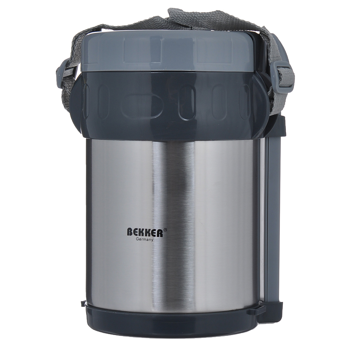 Термос Bekker Koch, с контейнерами, 1,5 л. BK-4085BK-4085 Термос Bekker Koch, с контейнерами, 1,5 л. BK-4085BK-4085Пищевой термос с широким горлом Bekker Koch, изготовленный из высококачественной нержавеющей стали 18/8, является простым в использовании, экономичным и многофункциональным. Изделие с двойными стенками оснащено тремя контейнерами, ложкой и вилкой в оригинальном чехле и специальным ремнем для удобной переноски термоса. Термос с широким горлом предназначен для хранения горячей и холодной пищи, замороженных продуктов, мороженного, фруктов и льда и укомплектован вакуумной крышкой без кнопки. Такая крышка надежна, проста в использовании и позволяет дольше сохранять тепло благодаря дополнительной теплоизоляции. Легкий и прочный термос Bekker Koch сохранит ваши напитки и продукты горячими или холодными надолго.