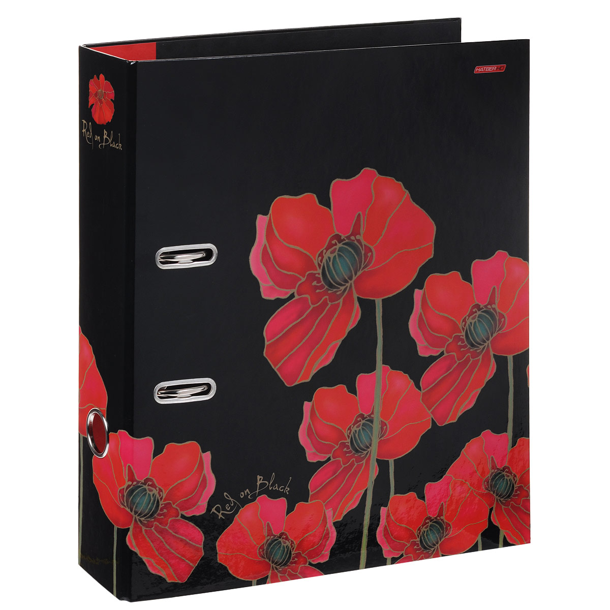 Папка-регистратор Hatber Red on Black, ширина корешка 70 мм, цвет: черный, красныйПР4_10643 Папка-регистратор Hatber Red on Black, ширина корешка 70 мм, цвет: черный, красныйПР4_10643Красочная папка-регистратор Hatber Red on Black пригодится в каждом офисе и доме для хранения больших объемов документов. Внешняя сторона папки выполнена из плотного ламинированного картона черного цвета и оформлена изображениями красных цветов. Папка-регистратор оснащена надежным арочным механизмом крепления бумаги. Круглое отверстие в корешке папки облегчит ее извлечение с полки. Ширина корешка 7 см.