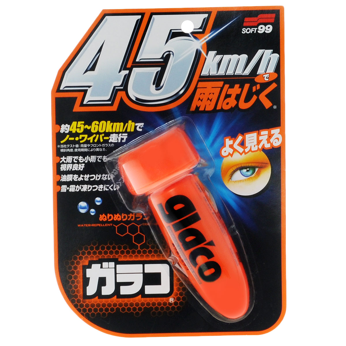 Антидождь Soft99 Glaco Roll On, для стекол, 75 мл4132 Антидождь Soft99 Glaco Roll On, для стекол, 75 мл4132Водоотталкиваюшая полироль для стекла Soft99 Glaco Roll On обладает сильным водоотталкивающим действием. Теперь вы можете практически не пользоваться дворниками! На стекле, обработанном Soft99 Glaco Roll On, при скорости от 50 км/ч вода собирается в капли и скатывается со стекла. Вам гарантирована прекрасная видимость, каким бы сильным не был дождь. Средство обеспечивает прекрасную видимость ночью, а также во время тумана и снега. Soft99 Glaco Roll On препятствует загрязнению стекла и обеспечивает и обезжиривающий эффект. Его можно наносить не только на ветровое стекло, но и на заднее, боковые стекла и боковое зеркало. Действие длится до 3 месяцев.