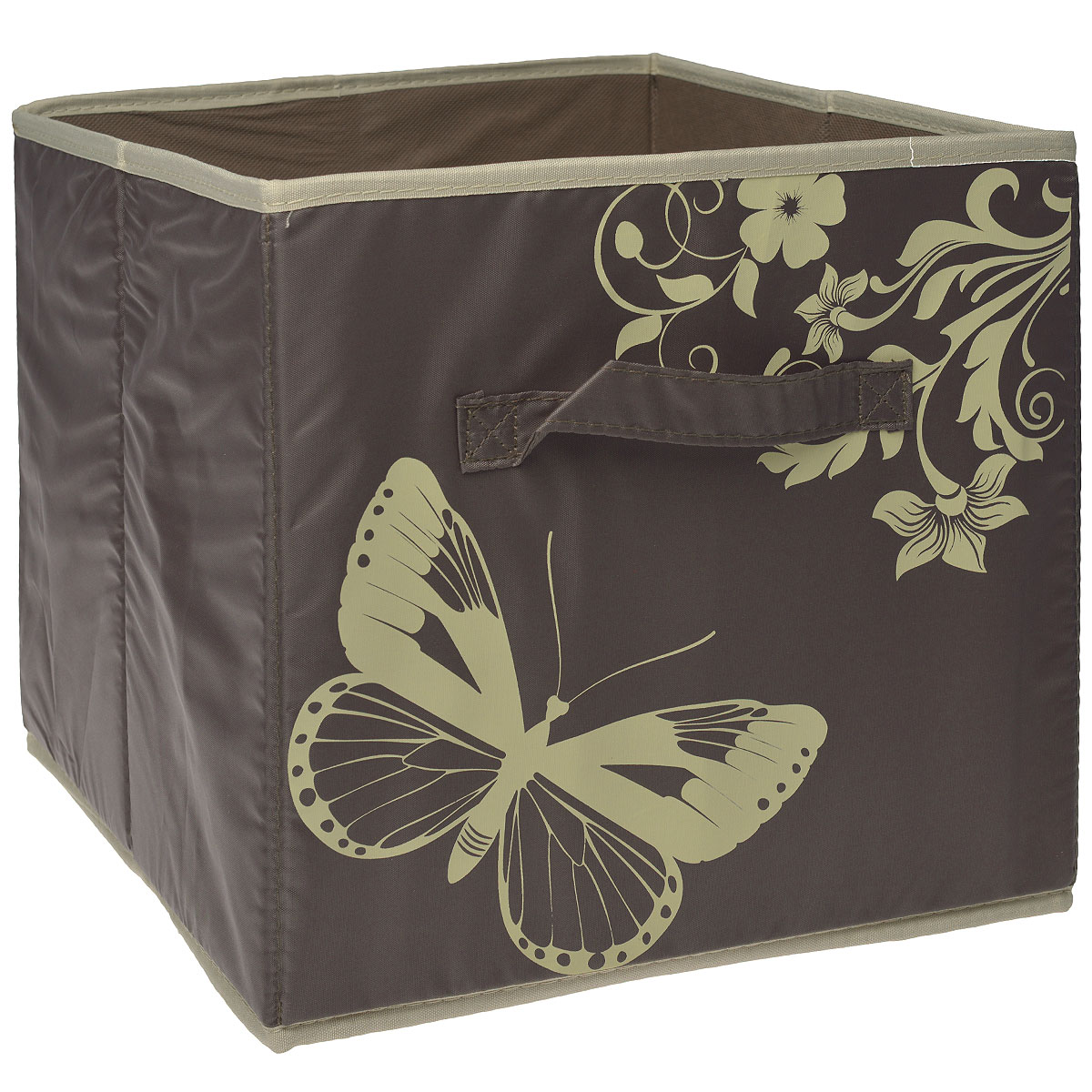 Ящик для хранения Hausmann, без крышки, цвет: коричневый, 31 x 34 x 29,5 см4P-108 Ящик для хранения Hausmann, без крышки, цвет: коричневый, 31 x 34 x 29,5 см4P-108Ящик для хранения Hausmann выполнен из высококачественного нетканого волокна и полиэстера и декорирован изображением бабочек. Во внутрь стенок вставлен плотный картон, благодаря которому ящик сохраняет свою форму. Особая конструкция позволяет при необходимости быстро сложить или разложить ящик. Такой ящик сэкономит место и сохранит порядок в доме. Материал: нетканое волокно, полиэстер, картон.