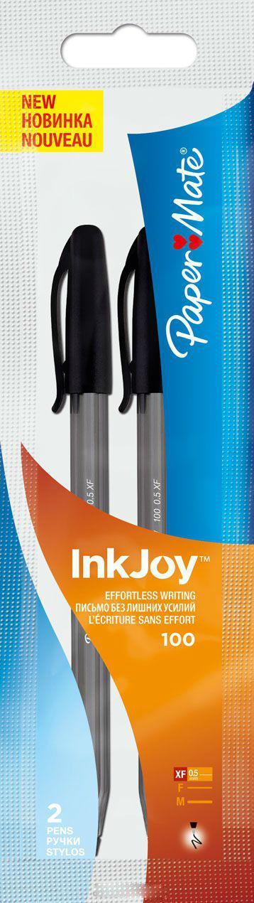 Ручка шариковая INKJOY 100, с колпачком, черная, 0,5 мм, 2 шт.