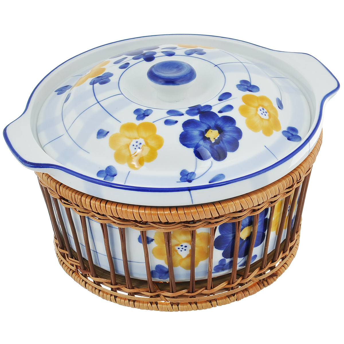 Супница Mayer & Boch с крышкой, на подставке, 1 л. 88588858 Супница Mayer & Boch с крышкой, на подставке, 1 л. 88588858Супница Mayer & Boch, изготовленная из жаропрочной керамики, подходит для любого вида пищи. Элегантный дизайн с ручной росписью идеально подходит для современного дома. В комплект входит крышка и плетеная корзина-подставка, изготовленная из ротанга. Изделия из керамики идеально подходят как для приготовления пищи, так и для подачи на стол. Материал не содержит свинца и кадмия. С такой супницей вы всегда сможете порадовать своих близких оригинальным блюдом. Форму можно использовать в духовке и холодильнике. Можно мыть в посудомоечной машине. Размер супницы (с учетом ручек): 21,5 см х 19 см. Высота стенок: 8 см. Размер подставки: 19 см х 19 см х 8,5 см.