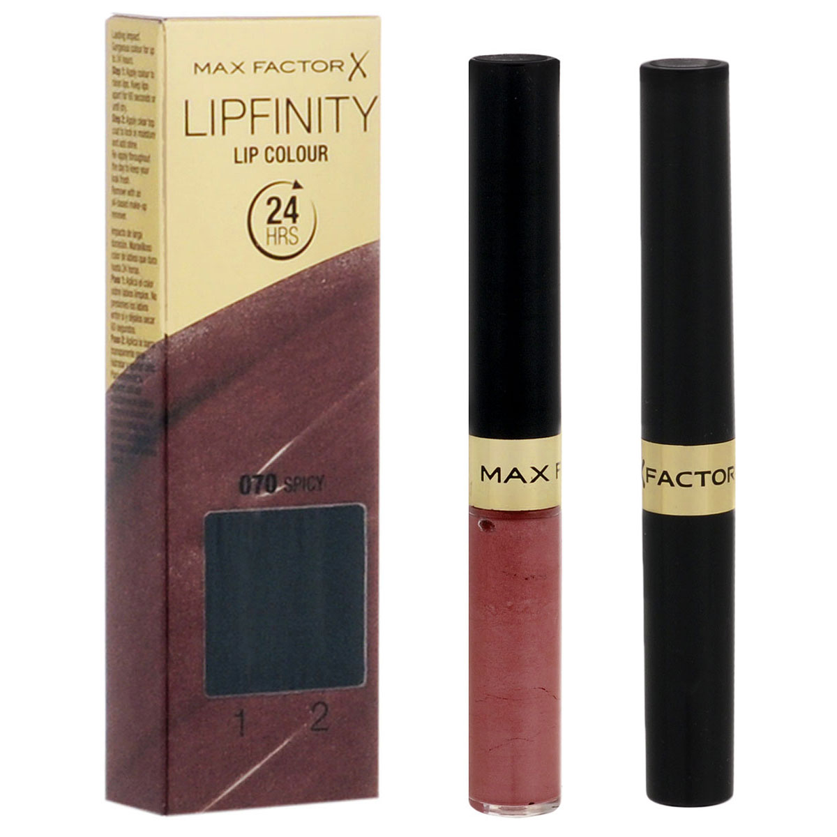 Max Factor Стойкая губная помада и увлажняющий блеск Lipfinity, тон №070 (Spicy), 2х3 мл81435688 Max Factor Стойкая губная помада и увлажняющий блеск Lipfinity, тон №070 (Spicy), 2х3 мл81435688Жидкая помада Lipfinity обеспечивает насыщенный цвет и оставляет ощущение мягкости на весь день. Новый аппликатор распределяет помаду ровным и тонким слоем. Формула базового покрытия сочетает в себе цвет, который буквально липнет к губам, и силиконовый компонент. Результат: стойкий цвет, который держится до 24 часов и сохраняет губы увлажненными и мягкими. Товар сертифицирован.