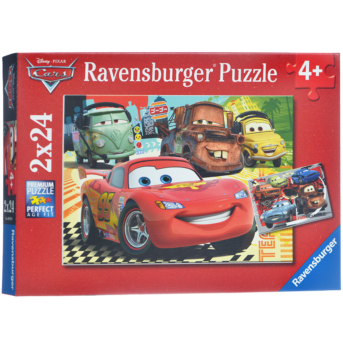 Ravensburger Новые приключения тачек. Пазл, 2 х 24 элементов08959 Ravensburger Новые приключения тачек. Пазл, 2 х 24 элементов08959Пазл Ravensburger Новые приключения тачек, без сомнения, придется по душе вам и вашему малышу. В набор входят два замечательных пазла по 24 детали с изображением Молнии МакКуина и его друзей из мультфильма Тачки. Новые приключения. Каждая деталь имеет свою форму и подходит только на своё место. Нет двух одинаковых деталей! Пазл изготовлен из картона высочайшего качества. Все изображения аккуратно отсканированы и напечатаны на ламинированной бумаге. Пазл - великолепная игра для семейного досуга. Сегодня собирание пазлов стало особенно популярным, главным образом, благодаря своей многообразной тематике, способной удовлетворить самый взыскательный вкус. А для детей это не только интересно, но и полезно. Собирание пазла развивает мелкую моторику у ребенка, тренирует наблюдательность, логическое мышление, знакомит с окружающим миром, с цветом и разнообразными формами.