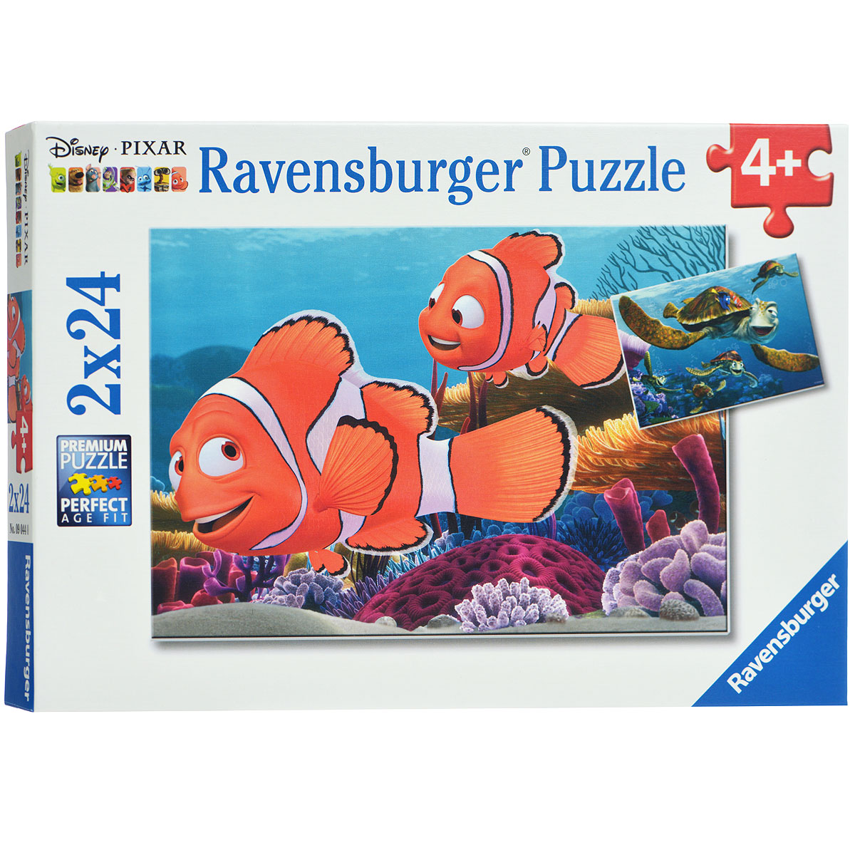 Ravensburger Приключения Немо. Пазл, 2 х 24 элементов09044 Ravensburger Приключения Немо. Пазл, 2 х 24 элементов09044Пазл Ravensburger Приключения Немо, без сомнения, придется по душе вам и вашему малышу. В набор входят два замечательных пазла по 24 детали с героями мультфильма В поисках Немо. Каждая деталь имеет свою форму и подходит только на своё место. Нет двух одинаковых деталей! Пазл изготовлен из картона высочайшего качества. Все изображения аккуратно отсканированы и напечатаны на ламинированной бумаге. Пазл - великолепная игра для семейного досуга. Сегодня собирание пазлов стало особенно популярным, главным образом, благодаря своей многообразной тематике, способной удовлетворить самый взыскательный вкус. А для детей это не только интересно, но и полезно. Собирание пазла развивает мелкую моторику у ребенка, тренирует наблюдательность, логическое мышление, знакомит с окружающим миром, с цветом и разнообразными формами.