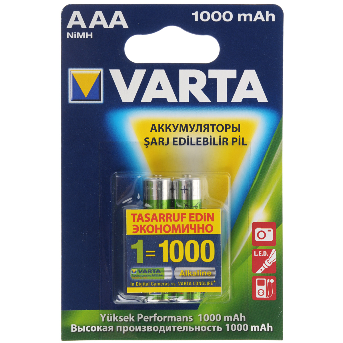 Аккумулятор Varta Ready2Use, тип ААА, 1000 мАч, 2 шт38681 Аккумулятор Varta Ready2Use, тип ААА, 1000 мАч, 2 шт38681Аккумуляторы Varta Ready2Use обеспечивают продолжительную работу всем стандартным устройствам. Во время хранения большая часть мощности у обыкновенных аккумуляторов сокращается, но аккумуляторы Varta с технологией Ready2Use обеспечивают сохранение мощности. Во время хранения аккумуляторы сохраняют 75% зарядки в течение года после последней зарядки. Аккумуляторы Varta Ready2Use могут использоваться со всеми стандартными зарядными устройствами.