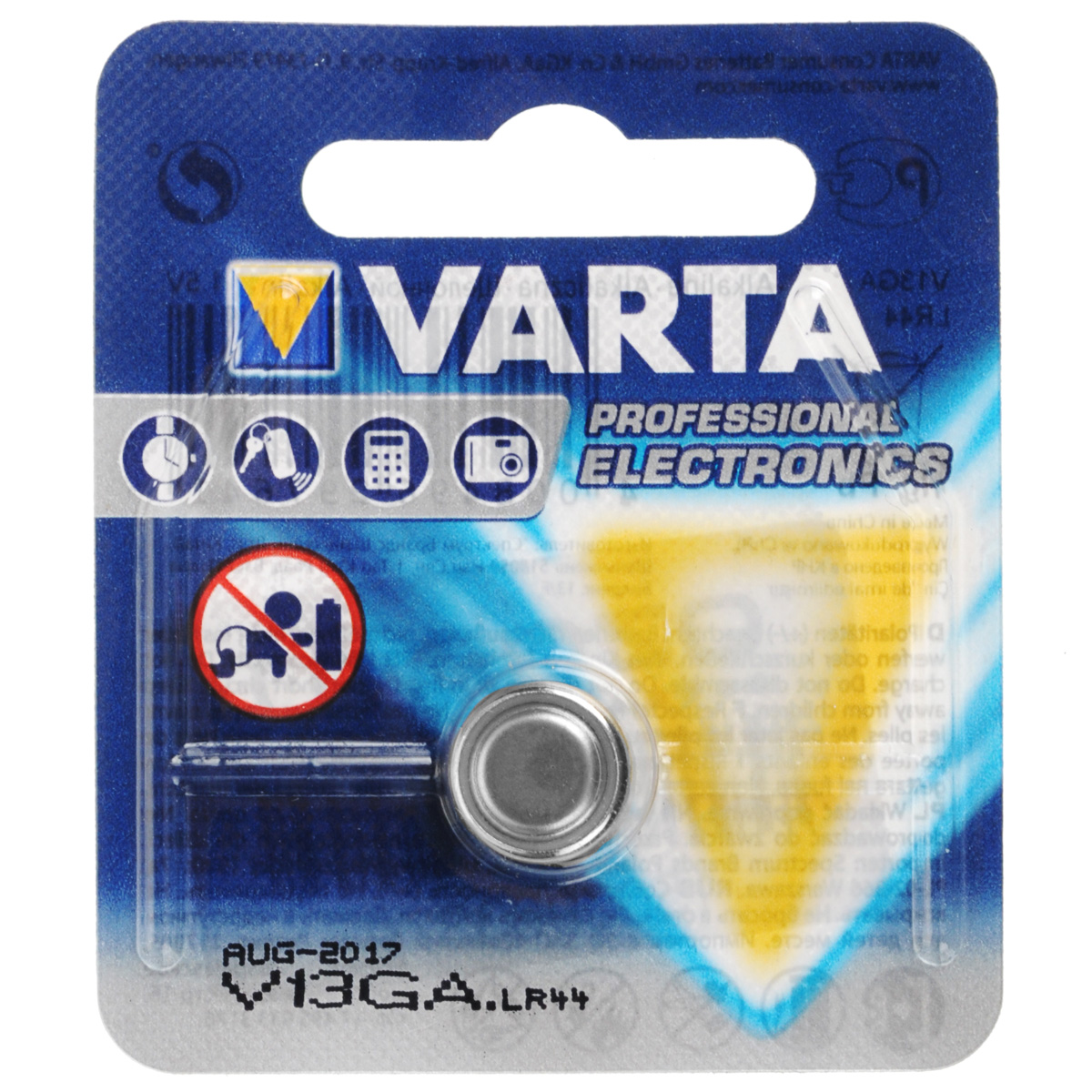 Батарейка Varta Professional Electronics, тип V13GA, 1,5В, 1 шт39436 Батарейка Varta Professional Electronics, тип V13GA, 1,5В, 1 шт39436Батарейка Varta Professional Electronics обеспечивает высокую энергию для автомобильных ключей, калькуляторов, фотоаппаратов и других электронных приборов.