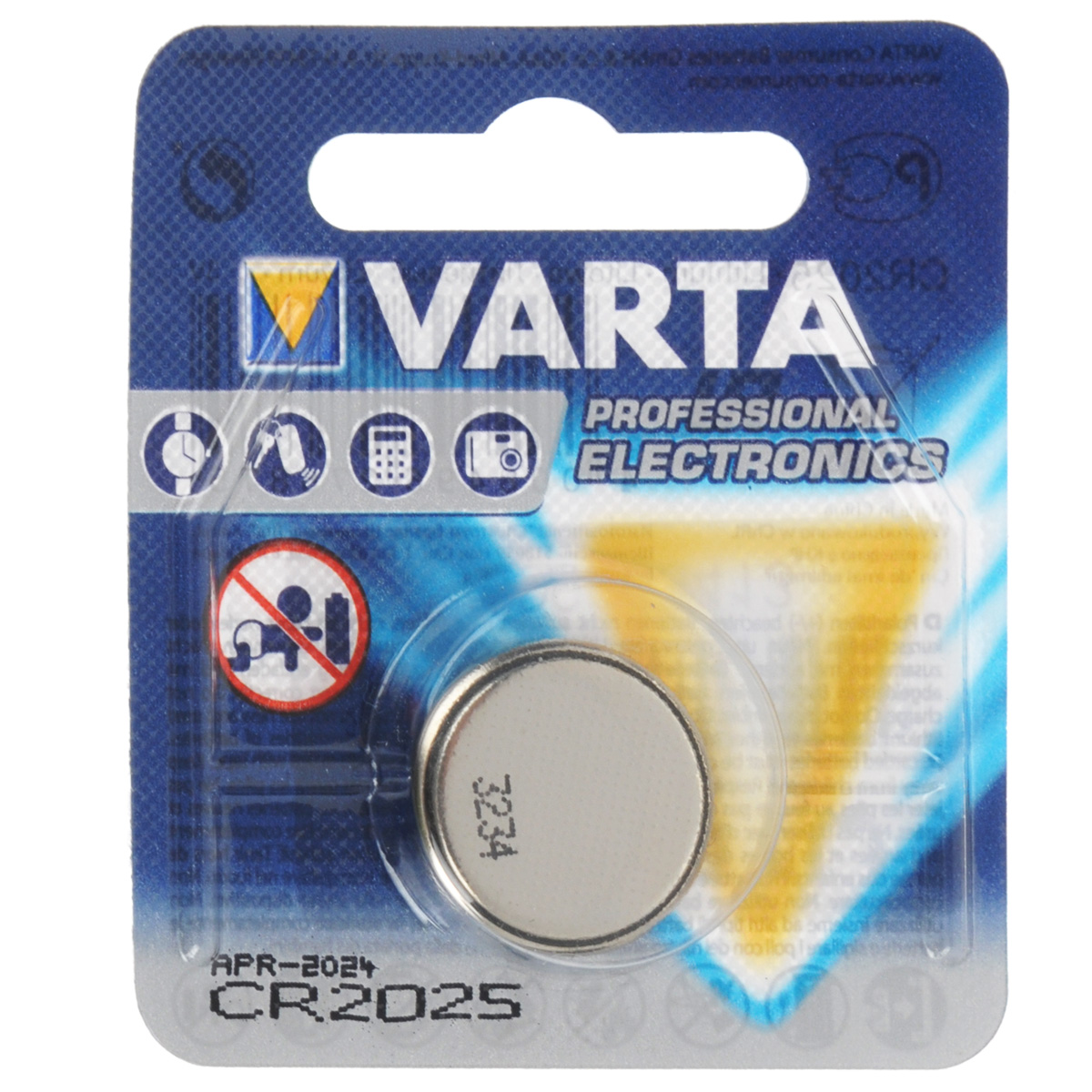 Батарейка Varta Professional Electronics, тип CR2025, 3В, 1 шт38439 Батарейка Varta Professional Electronics, тип CR2025, 3В, 1 шт38439Батарейка Varta Professional Electronics обеспечивает высокую энергию для автомобильных ключей, калькуляторов, фотоаппаратов и других электронных приборов.