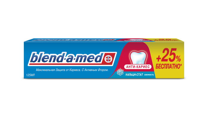 Blend-a-med Зубная паста Анти-кариес Свежесть, 125 млBM-81359465 Blend-a-med Зубная паста Анти-кариес Свежесть, 125 млBM-81359465Зубная паста Blend-a-med Анти-кариес. Свежесть - это максимальная защита от кариеса. Благодаря ее уникальной формуле с активным фтором, который способствует поступлению естественного кальция и минеральных элементов в состав зубной эмали, помогает остановить развитие кариеса на самой ранней стадии его образования.