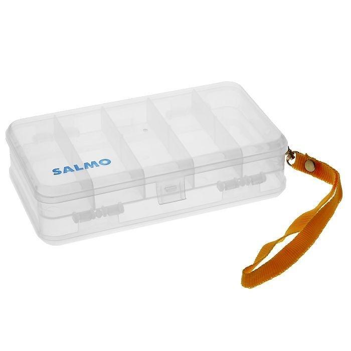 Коробка рыболовная Salmo 17. Double Sided, двухсторонняя, цвет: прозрачный1500-17 Коробка рыболовная Salmo 17. Double Sided, двухсторонняя, цвет: прозрачный1500-17Удобная коробка Salmo 17. Double Sided для хранения и транспортировки приманок и рыболовных принадлежностей позволит максимально защитить ее содержимое от попадания загрязнений и влаги. Коробка выполнена из пластика, является двусторонней и содержит два отделения, каждое из которых закрывается защитной крышкой. В одном отделении находятся 5 отсека, другое отделение отсеков не имеет. Благодаря своему небольшому размеру коробка компактна и не занимает много места. Также коробка оснащена съемным ремешком на карабине для транспортировки.