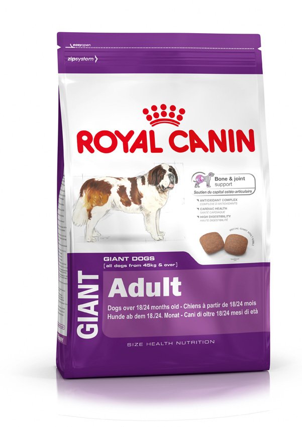 Корм сухой Royal Canin Giant Adult, для взрослых собак очень крупных размеров, 15 кг340150 Корм сухой Royal Canin Giant Adult, для взрослых собак очень крупных размеров, 15 кг340150Сухой корм Royal Canin Giant Adult - полнорационный сухой корм для взрослых собак очень крупных размеров (вес взрослой собаки более 45 кг) в возрасте старше 18/24 месяцев. Здоровье костей и суставов. Формула способствует поддержанию здоровья костей и суставов взрослых собак очень крупных размеров. Комплекс антиоксидантов. Уникальный комплекс антиоксидантов способствует нейтрализации свободных радикалов. Здоровое сердце. Формула содержит таурин, который способствует поддержанию здоровья сердца. Высокая перевариваемость. Позволяет обеспечить оптимальную перевариваемость благодаря уникальной формуле, содержащей высококачественные белки и идеальный баланс диетической клетчатки. Состав: дегидратированные белки животного происхождения (птица), кукуруза, кукурузная мука, животные жиры, пшеница, рис, гидролизат белков животного происхождения, кукурузная клейковина, свекольный жом, изолят растительных белков, рыбий жир, растительная клетчатка,...
