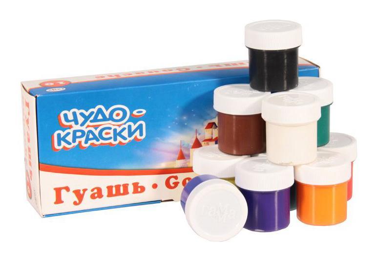 Гуашь Чудо-краски, 10 цветов221022 Гуашь Чудо-краски, 10 цветов221022Гуашь Чудо-краски предназначены для декоративно-оформительских работ и творчества детей. В набор входят десять цветов: красный, белый, бирюзовый, зеленый, коричневый, желтый, оранжевый, синий, фиолетовый, черный. Они легко наносятся на бумагу, картон и грунтованный холст. При высыхании приобретают матовую, бархатистую поверхность.