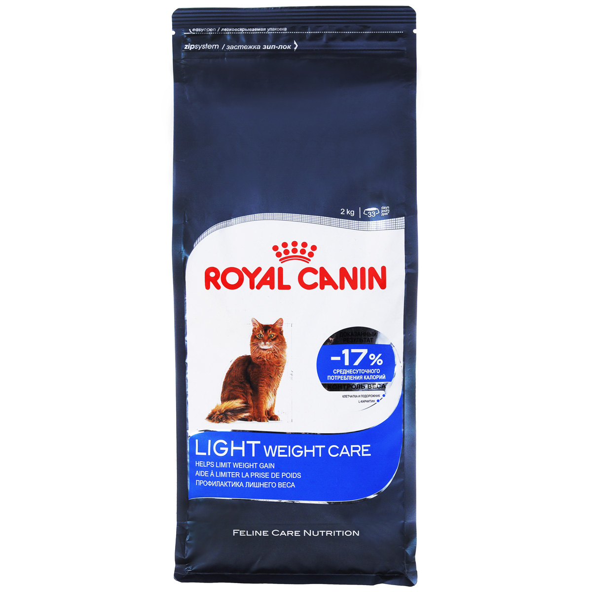 Корм сухой Royal Canin Light Weight Care, для взрослых кошек в целях профилактики избыточного веса, 2 кг58034 Корм сухой Royal Canin Light Weight Care, для взрослых кошек в целях профилактики избыточного веса, 2 кг58034Сухой корм Royal Canin Light Weight Care является полнорационным сбалансированным кормом для взрослых кошек, склонных к избыточному весу. Содержание клетчатки и подорожника позволяет на 17% снизить калории, получаемые кошкой, при этом полностью удовлетворяя ее аппетит. Высокое содержание белка помогает сохранять мышечную массу, а L-карнитин способствует сжиганию жиров. Состав: изолят растительных белков, дегидратированные белки животного происхождения (птица), злаки, растительная клетчатка, рис, гидролизат белков животного происхождения, животные жиры, минеральные вещества, свекольный жом, дрожжи, рыбий жир, оболочки и семена подорожника 0,5%, соевое масло. Добавки в 1 кг: витамин А 19100 МЕ, витамин D3 700 МЕ, железо 32 мг, йод 3,2 мг, марганец 42 мг, цинк 126 мг, селен 0,05 мг, L-карнитин 210 мг, сорбат калия, пропилгаллат, БГА. Содержание питательных веществ: белки 40%, жиры 10%, минеральные вещества 7,4%, клетчатка пищевая 8,4%, общая клетчатка 15,8%, медь...