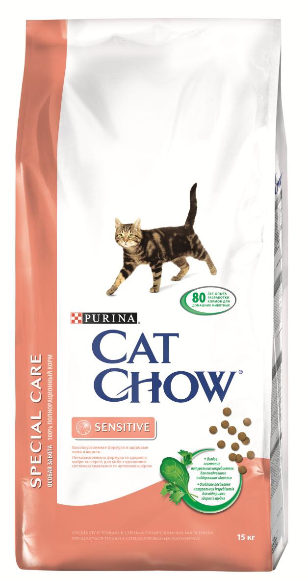 Корм сухой Cat Chow Special Care для кошек с чувствительным пищеварением, 15 кг12147057 Корм сухой Cat Chow Special Care для кошек с чувствительным пищеварением, 15 кг12147057Корм сухой Cat Chow Special Care - полнорационный корм для кошек с чувствительным пищеварением, для здоровья кожи и шерсти. Сама природа вдохновляет компанию PURINA на разработку кормов, которые максимально отвечают потребностям ваших питомцев, с учетом их природных инстинктов. Имея более чем 80-ти летний опыт в области питания животных, PURINA создала новый корм Cat Chow - полностью сбалансированный корм, который не только доставит удовольствие вашей кошке, но и будет полезным для ее здоровья. Особенности корма Cat Chow Special Care: Высокое содержание мяса, с источниками высококачественного белка в каждой порции для поддержания оптимальной массы тела. Особое сочетание натуральных ингредиентов: тщательно отобранные травы и овощи (петрушка, шпинат, морковь, горох). Отборные ингредиенты придают особый аромат. Высокое содержание витамина Е для поддержания естественной защиты организма питомца. Содержит мякоть...