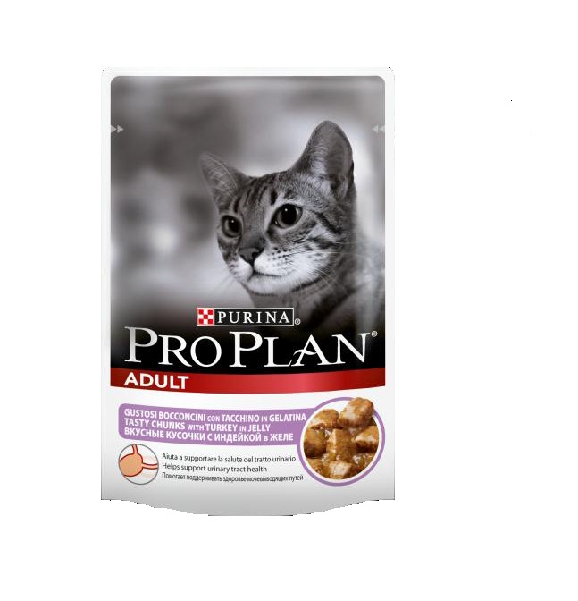 Консервы Pro Plan Adult для взрослых кошек, с индейкой, 85 г12189328 Консервы Pro Plan Adult для взрослых кошек, с индейкой, 85 г12189328Консервы полнорационные Pro Plan Adult со вкусом, который нравится кошкам, содержит все питательные вещества, включая витамины и минеральные вещества, необходимые для полнорационного питания кошек. Состав: мясо и мясные субпродукты (в том числе индейка 4%), рыба и рыбные субпродукты, минеральные вещества, различные сахара. Добавленные вещества (МЕ/кг): витамин А 1035, витамин D3 145, мг/кг: железо 30, йод 0,58, медь 3,7, марганец 5,3, цинк 73, селен 0,049. Гарантированные показатели: влажность 83, белок 8,5, жир 4,2, сырая зола 2,3, сырая клетчатка 0,4. Товар сертифицирован.