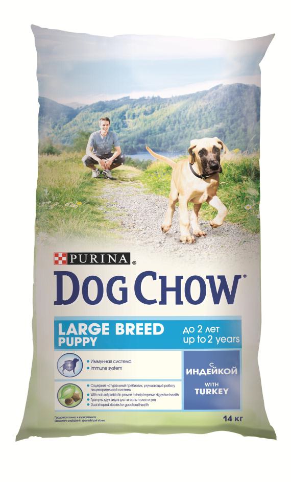 Корм сухой Dog Chow для щенков крупных пород, с индейкой, 14 кг12233250 Корм сухой Dog Chow для щенков крупных пород, с индейкой, 14 кг12233250Корм сухой Dog Chow - полнорационный и сбалансированный корм для щенков крупных пород до 2 лет с индейкой. Подходит для кормления беременных и лактирующих собак крупных пород. Высокое содержание мяса. Создан специально для поддержания естественных защитных механизмов и обеспечения правильного роста щенков крупных пород (ожидаемая масса тела взрослой собаки >25 кг). Иммунная система. Корм содержит витамин Е, который в качестве антиоксиданта участвует в борьбе со свободными радикалами и укрепляет естественную защиту организма. Необходимые минеральные элементы и витамины для формирования крепких зубов и костей. Оптимальное соотношение белков и жиров для гармоничного роста вашего щенка крупной породы. Содержит омега-3 жирную кислоту, необходимую для развития головного мозга и зрительного аппарата. Гранулы двух видов помогают щенку научиться пережевывать пищу, что способствует формированию правильного пищевого поведения,...