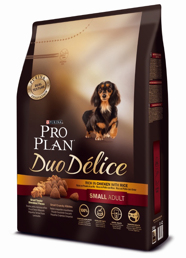 Корм сухой Pro Plan Duo Delice для собак мелких и карликовых пород, с курицей и рисом, 2,5 кг12251941 Корм сухой Pro Plan Duo Delice для собак мелких и карликовых пород, с курицей и рисом, 2,5 кг12251941Сухой корм Pro Plan Duo Delice - это полнорационный корм для взрослых собак мелких и карликовых пород. Это первый корм для собак, сочетающий в себе безупречные питательные свойства вместе с исключительным вкусом. Он состоит из уникального комплекса питательных хрустящих гранул и нежных измельченных кусочков мяса, которые собаки просто обожают. Состав: курица (17%), пшеница, кукуруза, сухой белок птицы, животный жир, пшеничный глютен, сухая мякоть свеклы, рис (4%), минеральные вещества, вкусоароматическая кормовая добавка, пропиленгликоль, яичный порошок, рыбий жир, солодовая мука, витамины. Добавленные вещества (на 1 кг): витамин А 28200 МЕ; витамин D3 920 МЕ; витамин Е 550 МЕ; витамин С 140 мг; железо 75 мг; йод 1,9 мг; медь 10 мг; марганец 35 мг; цинк 140 мг; селен 0,12 мг. Технологические добавки: экстракт токоферолов натурального происхождения 50 мг/кг. Гарантируемые показатели: белок 27%, жир 17%, сырая зола 8%, сырая клетчатка 2%. Товар...