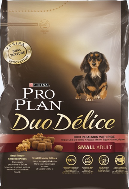 Корм сухой Pro Plan Duo Delice для собак мелких и карликовых пород, с лососем и рисом, 700 г12251947 Корм сухой Pro Plan Duo Delice для собак мелких и карликовых пород, с лососем и рисом, 700 г12251947Сухой корм Pro Plan Duo Delice - это полнорационный корм для взрослых собак мелких и карликовых пород. Корм Pro Plan Duo Delice обеспечивает правильный баланс питательных веществ для поддержания здоровья и хорошего самочувствия взрослых маленьких собак. Тщательно отобранные ингредиенты и специально разработанный нами процесс приготовления обеспечивают высокую усвояемость корма, благодаря чему собаки получают необходимые им питательные вещества. Превосходный вкус. Собаки обожают инновационное сочетание хрустящих крокет и мягких кусочков, в которых основным ингредиентом является лосось. Для здоровья зубов. Уникальное сочетание хрустящих крокет и мягких кусочков побуждает собаку с удовольствием пережевывать корм. Механическое воздействие хрустящих крокет на зубы вашей собаки действует как зубная щетка, тем самым способствуя уменьшению отложения зубного камня. Для здоровья пищеварительного тракта. Содержащаяся в корме клетчатка помогает поддерживать здоровье...