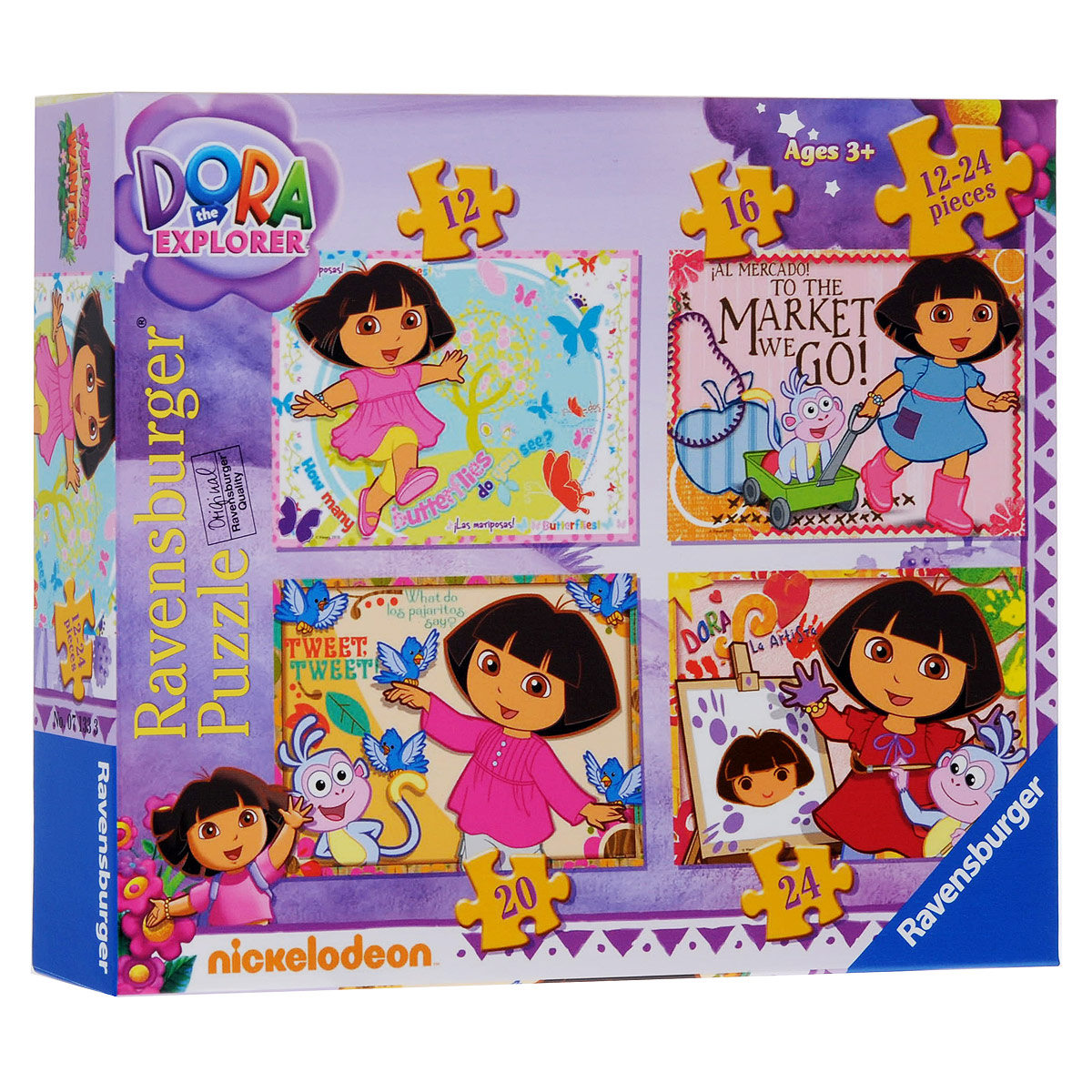 Ravensburger Дора. Пазл 4 в 1, 72 элемента07133 Ravensburger Дора. Пазл 4 в 1, 72 элемента07133Пазлы Дора привлекут внимание вашего малыша и познакомят его с окружающим миром. Комплект включает 72 элемента, с помощью которых ребенок сможет собрать четыре пазла с главной героиней мультфильма - Дорой. Во время сборки малыш научится подбирать пары. Благодаря прочному материалу крупные детали пазлов легко крепятся между собой, а индивидуальность каждого элемента не позволит малышу ошибиться. Игра с таким пазлом поможет малышу в развитии логического мышления, воображения, памяти и мелкой моторики рук.