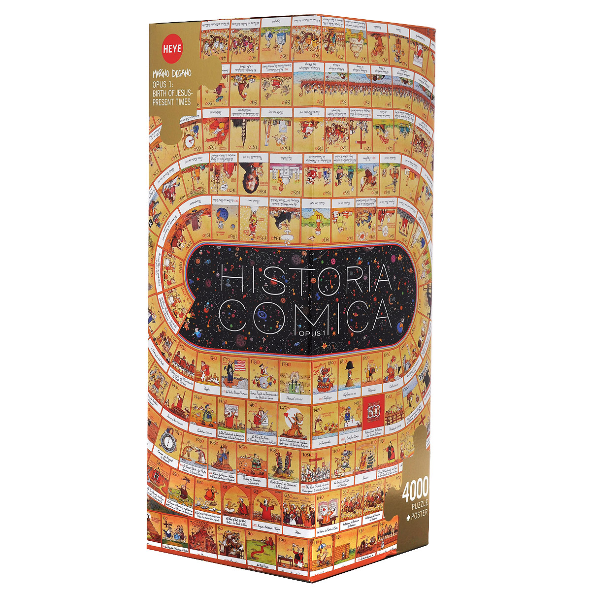 HEYE История Мира (опус 1). Пазл, 4000 элементов29341 HEYE История Мира (опус 1). Пазл, 4000 элементов29341Пазл История Мира (опус 1), без сомнения, придется по душе вам и вашему ребенку. Собрав этот пазл, включающий в себя 4000 элементов, вы получите яркую цветную картинку со схематичным изображением истории развитии нашего мира в комическом стиле. Сюжет пазла охватывает период нашего времени: 10 - 2000 гг. Автор картины - Марино Дегано. В комплект входит постер. Пазл упакован в оригинальную треугольную коробку. Пазлы - прекрасное антистрессовое средство для взрослых и замечательная развивающая игра для детей. Собирание пазла развивает у ребенка мелкую моторику рук, тренирует наблюдательность, логическое мышление, знакомит с окружающим миром, с цветом и разнообразными формами, учит усидчивости и терпению, аккуратности и вниманию. Собирание пазла - прекрасное времяпрепровождение для всей семьи.
