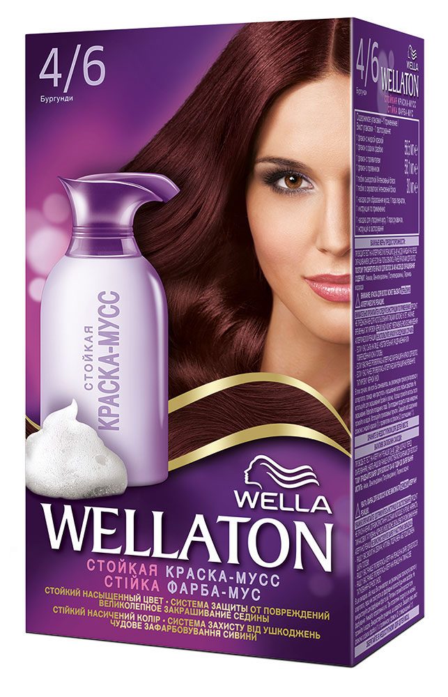 Краска-мусс для волос Wellaton 4/6. Бургундия81284290 Краска-мусс для волос Wellaton 4/6. Бургундия81284290Стойкая краска-мусс Wellaton - живой насыщенный цвет и легкое бережное нанесение. Насладитесь живым насыщенным цветом. Краска-мусс обеспечивает бережное нанесение и защиту от подтеков. Она равномерно распределяется по волосам, насыщая каждый волос совершенным цветом. Система защиты от повреждений дарит волосам потрясающий блеск и мягкость шелка благодаря специальной формуле мусса и питательной сыворотке. Такая же стойкость, как привычные краски! 100% закрашивание седины. Характеристики: Номер краски: 4/6. Цвет: бургундия. Объем краски: 56,5 мл. Объем проявителя: 58,1 мл. Объем питательной сыворотки: 30 мл. Производитель: Германия. В комплекте: 1 тюбик с краской, 1 флакон с проявителем, 1 тюбик с питательной сывороткой, 1 пара перчаток, инструкция по применению. Товар сертифицирован. Внимание! Продукт может вызвать аллергическую реакцию, которая в редких случаях может нанести...
