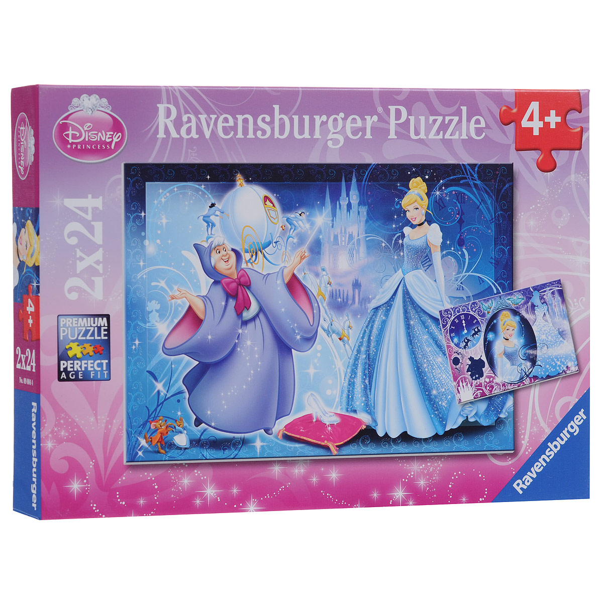 Ravensburger Золушка. Пазл, 2 х 24 элементов09004 Ravensburger Золушка. Пазл, 2 х 24 элементов09004Пазл Ravensburger Золушка, без сомнения, придется по душе вам и вашему малышу. В набор входят два замечательных пазла по 24 детали с героями мультфильма Золушка. Каждая деталь имеет свою форму и подходит только на своё место. Нет двух одинаковых деталей! Пазл изготовлен из картона высочайшего качества. Все изображения аккуратно отсканированы и напечатаны на ламинированной бумаге. Пазл - великолепная игра для семейного досуга. Сегодня собирание пазлов стало особенно популярным, главным образом, благодаря своей многообразной тематике, способной удовлетворить самый взыскательный вкус. А для детей это не только интересно, но и полезно. Собирание пазла развивает мелкую моторику у ребенка, тренирует наблюдательность, логическое мышление, знакомит с окружающим миром, с цветом и разнообразными формами.